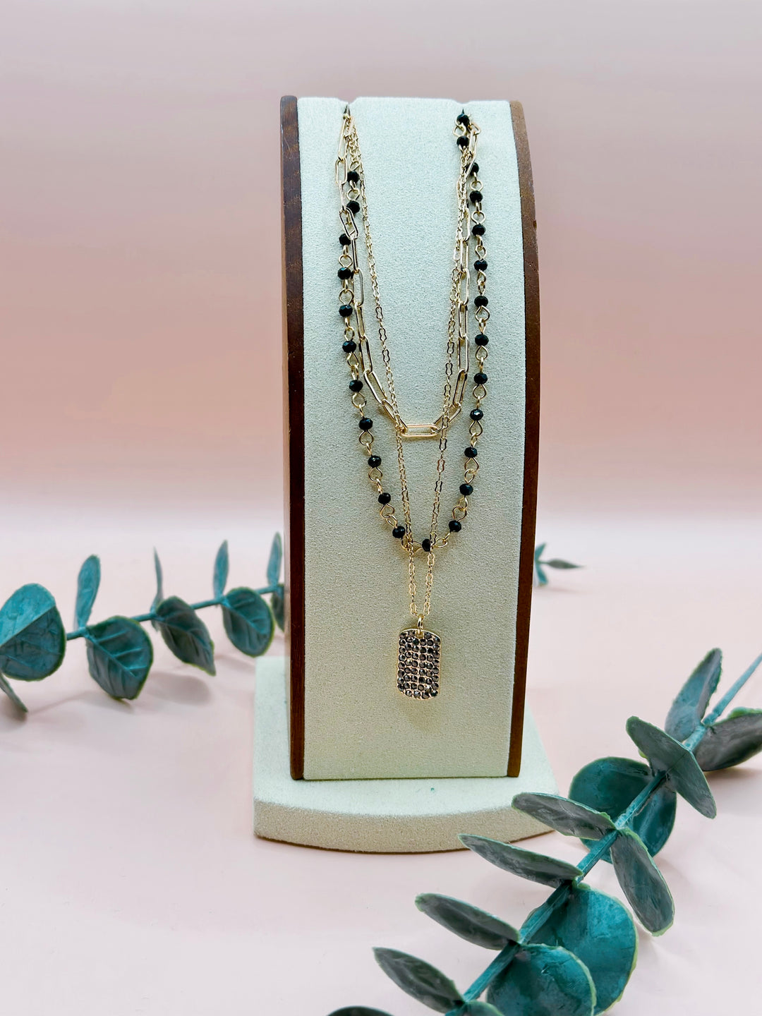 See Me Shine Pave Tag Necklace-Black/Gold