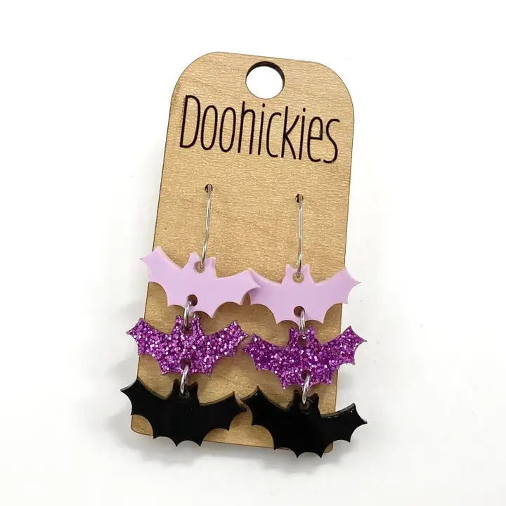 Purple Triple Bat Earrings