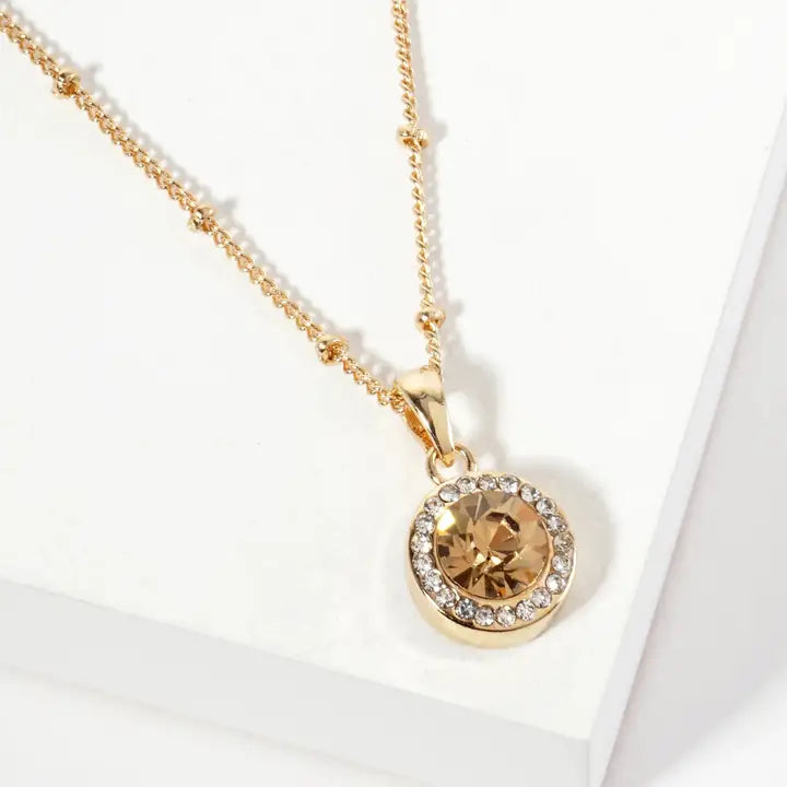 Crystal Pave Round Bezel Rhinestone Pendant Necklace
