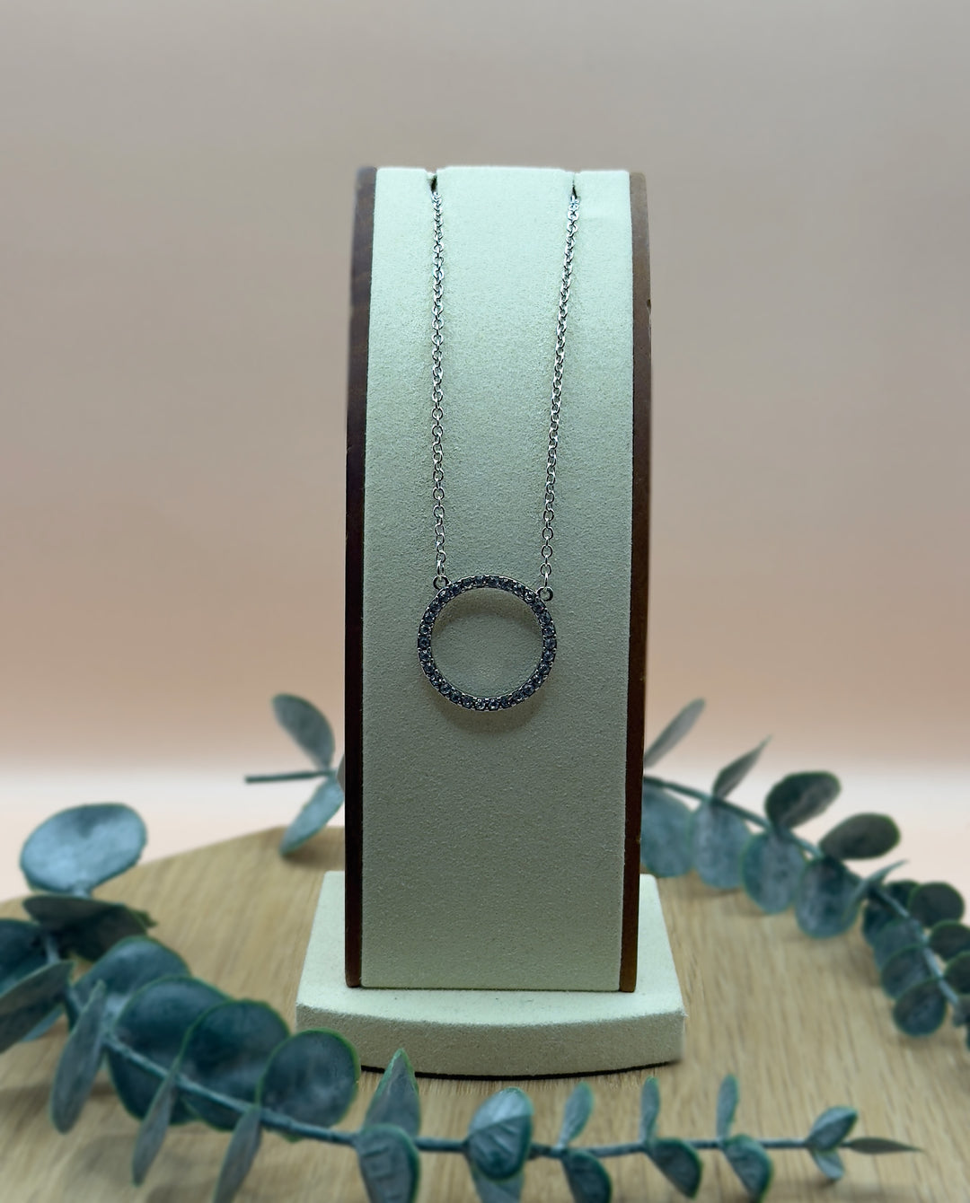Silver Minimal Pave Circle Necklace