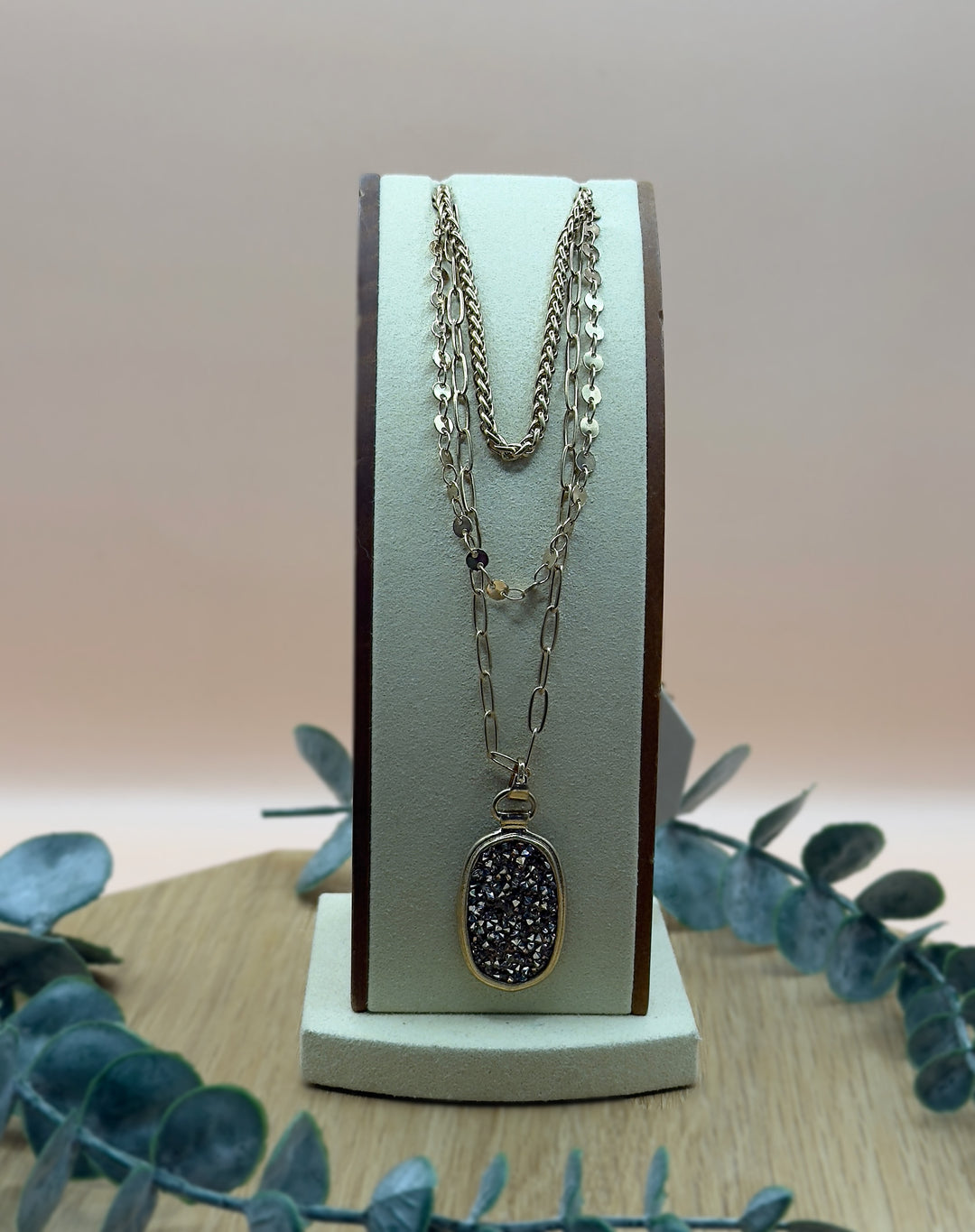 Bronze Pave Layered Pendant-Brown