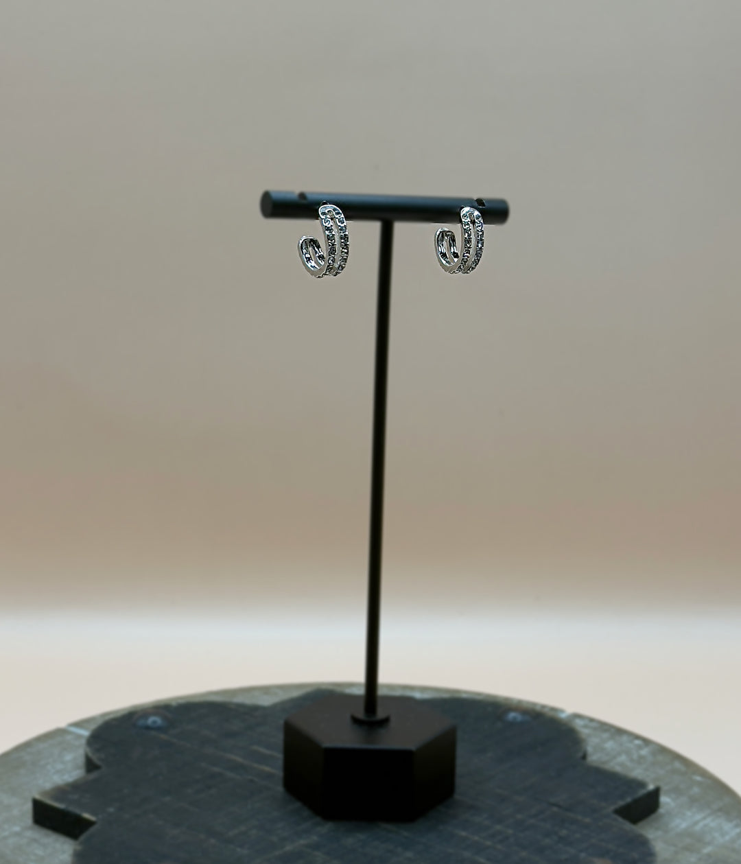 Silver Double Pave Mini Hoop Earring