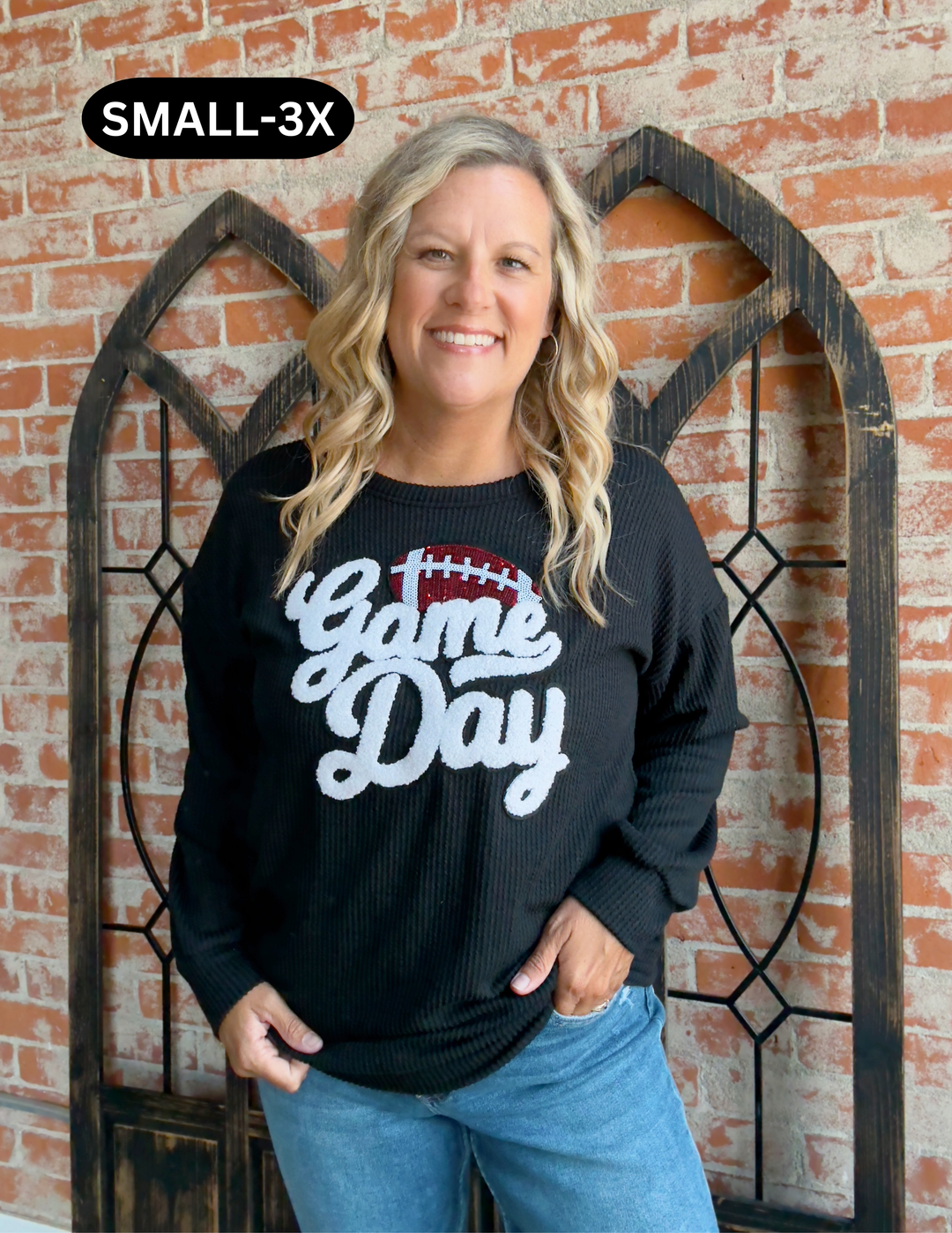 Ribbed Gameday Sequin Football Long Sleeve