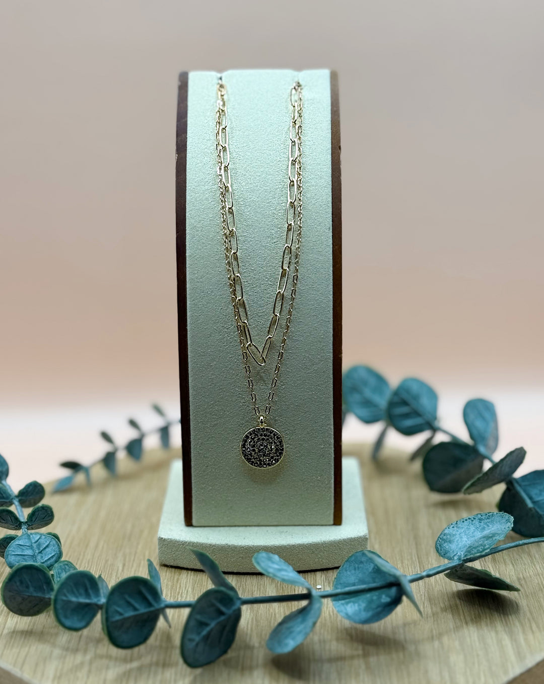 Black/Gold Pave Double Layer Necklace