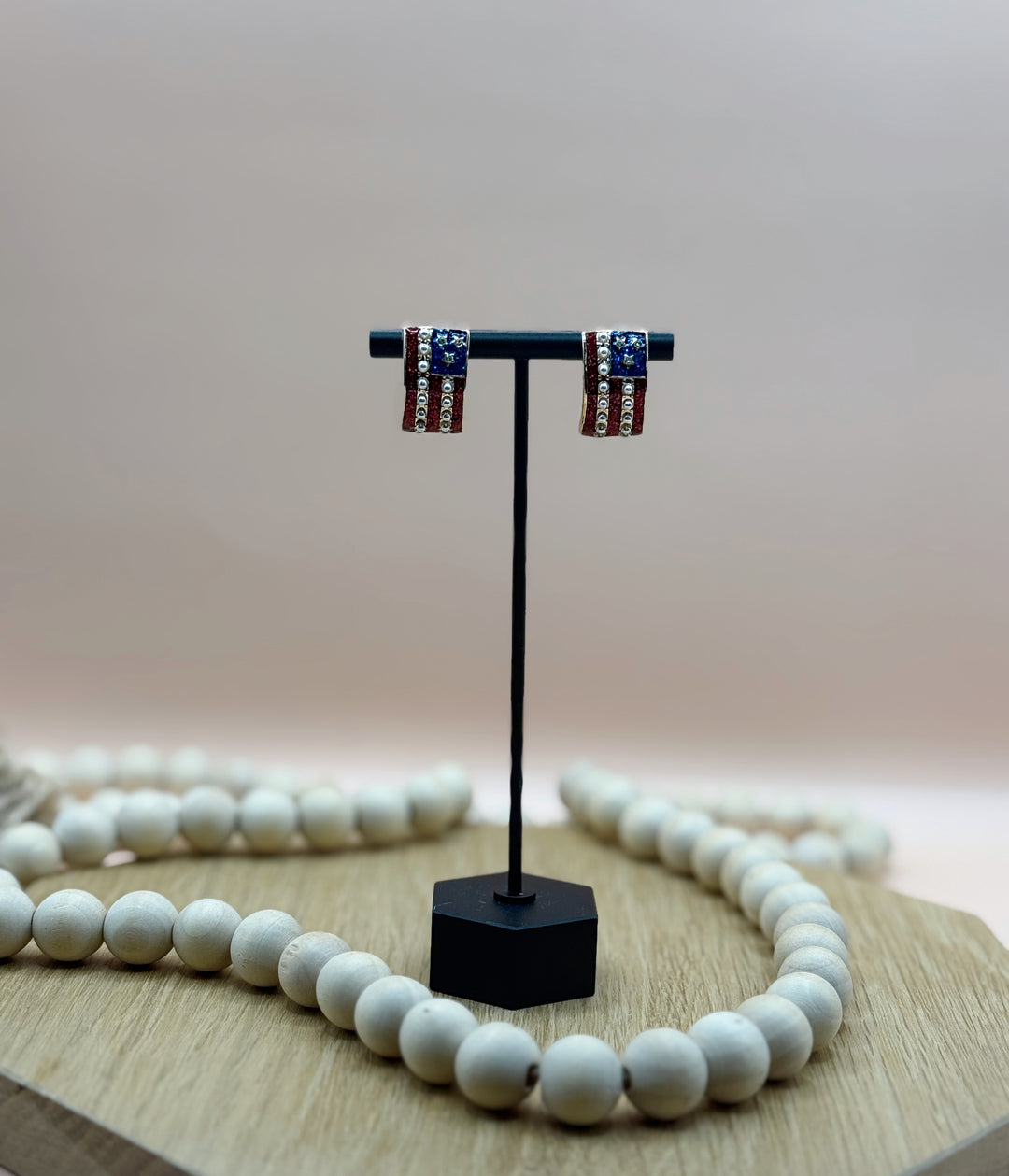 American Flag Shaped Enamel Pearl Post Earrings