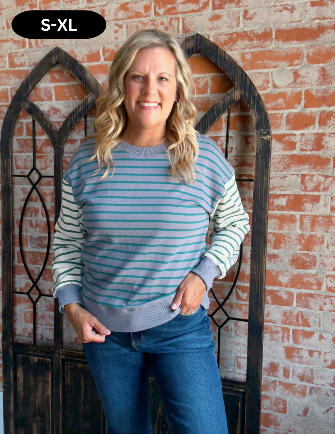 Take It Back Striped Color Block Pullover-Grey