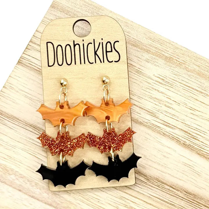 Orange and Black Triple Bat Dangles