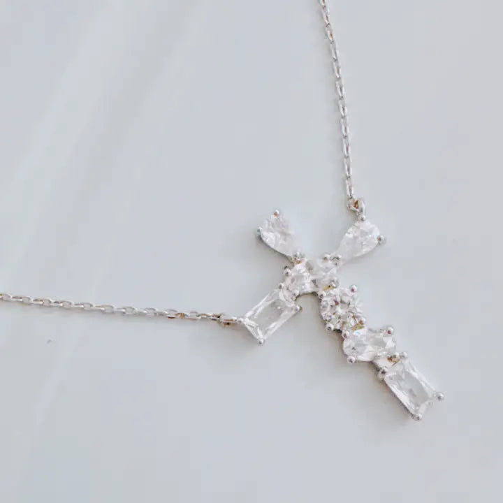 Modern Mixed-Cut Stone Cross Pendant Necklace