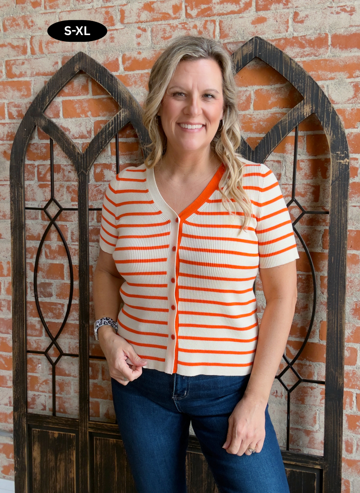 You're My Darling Striped Cardigan-Orange
