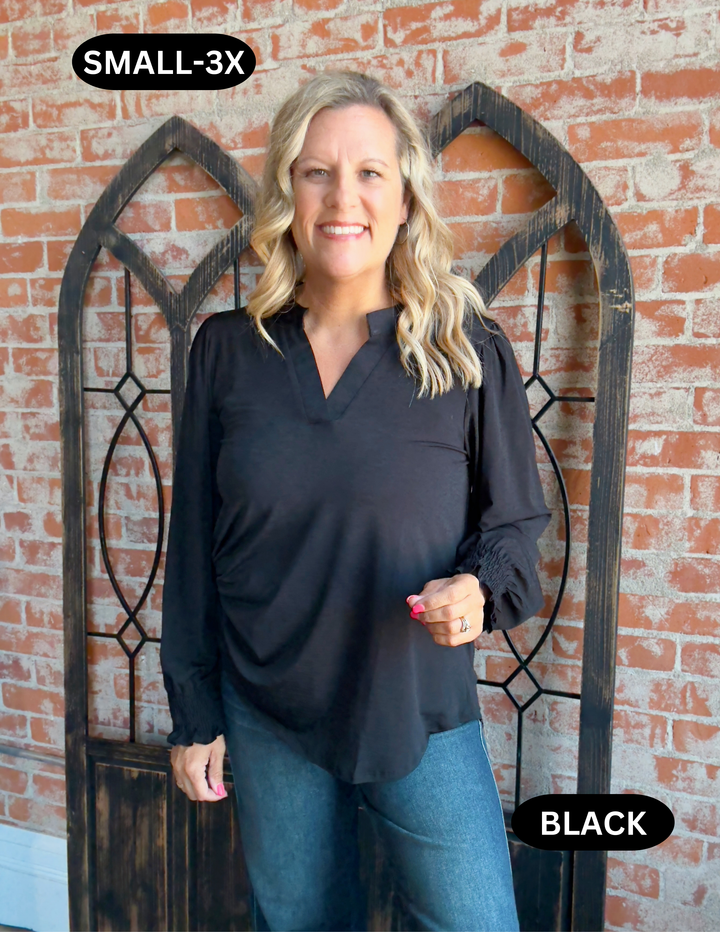 A Lot To Love Basic Smocked Sleeve Lizzy-Neutrals