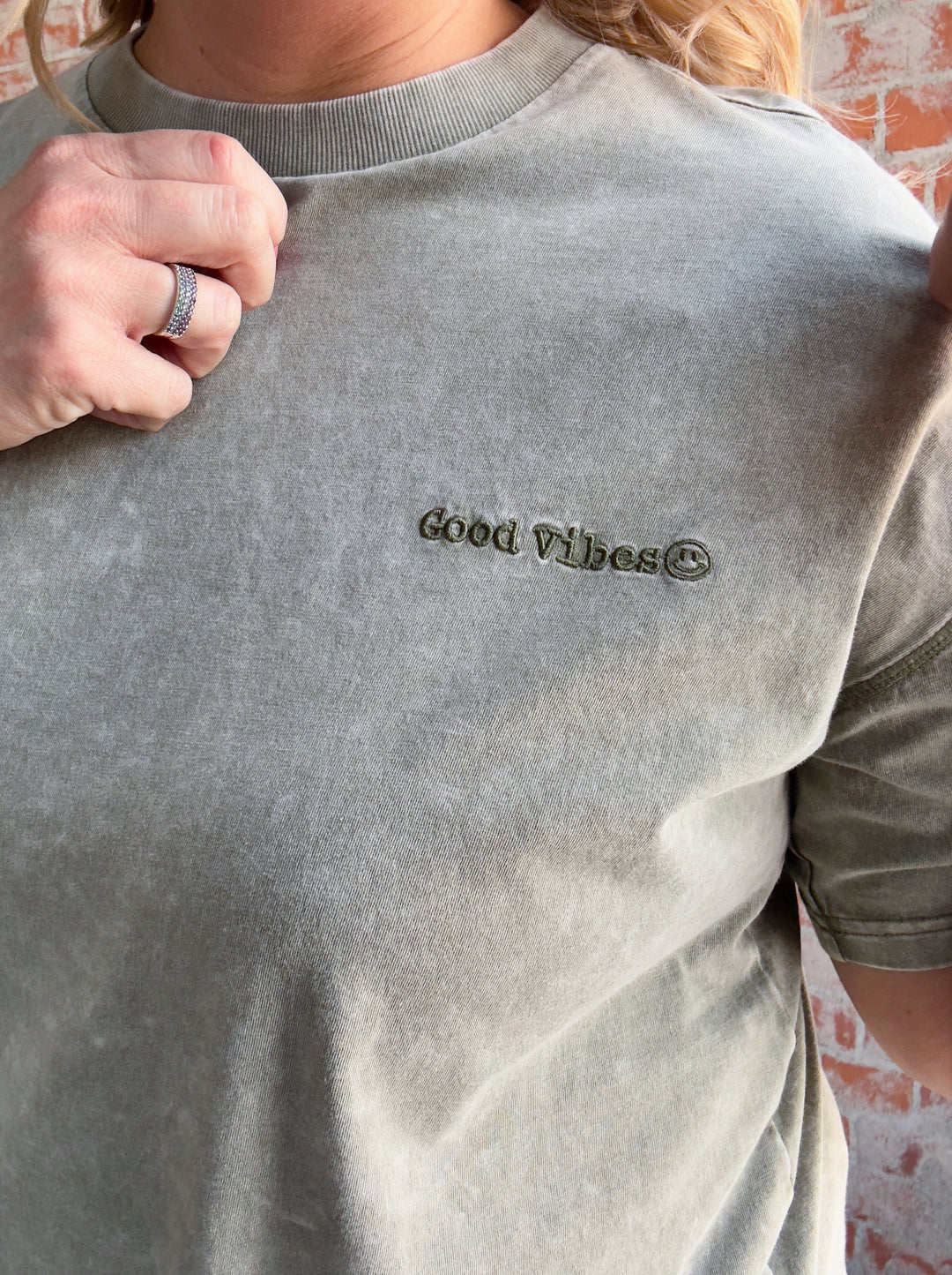 Good Vibes Acid Wash Tee