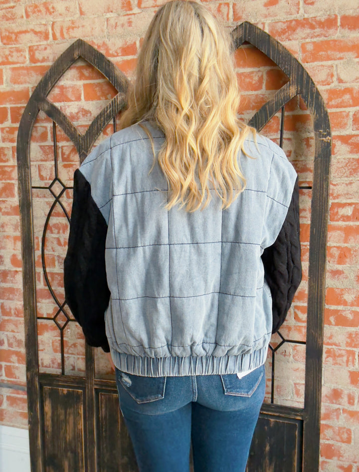 Turning Heads Denim/Cable Knit Sleeve Jacket