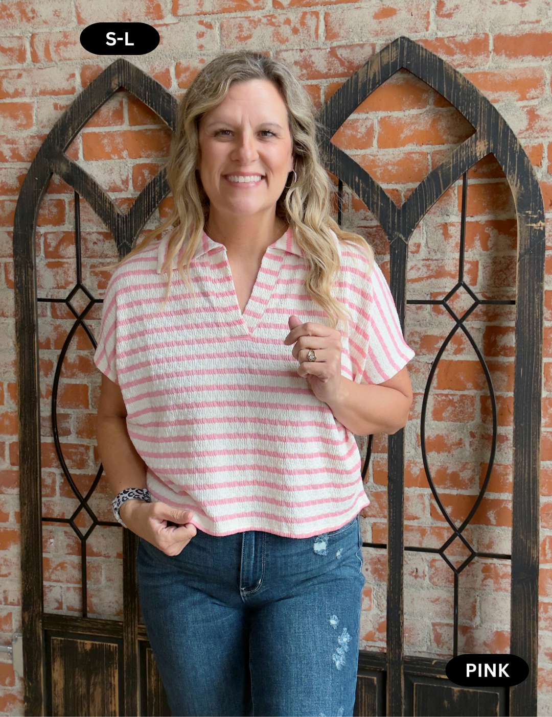 Supposed To Be Striped Collared Tee-2 Colors