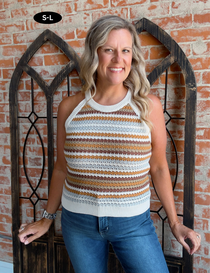 In the Air Striped Crochet Sweater Tank