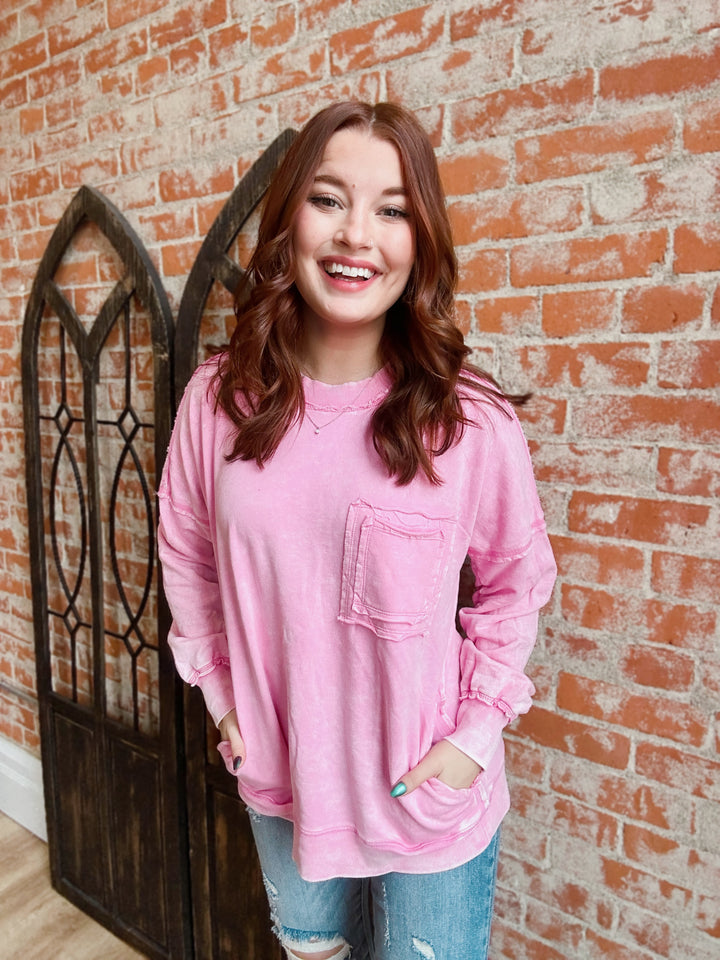 Keep You Company Burnout Pocket Pullover-2 colors