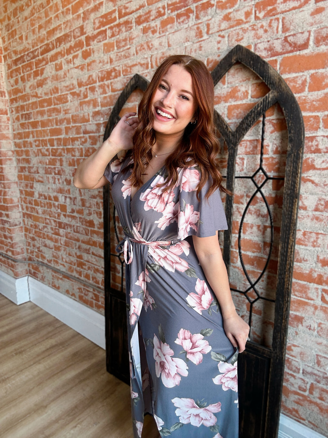 In The Valley Grey Floral Maxi Dress