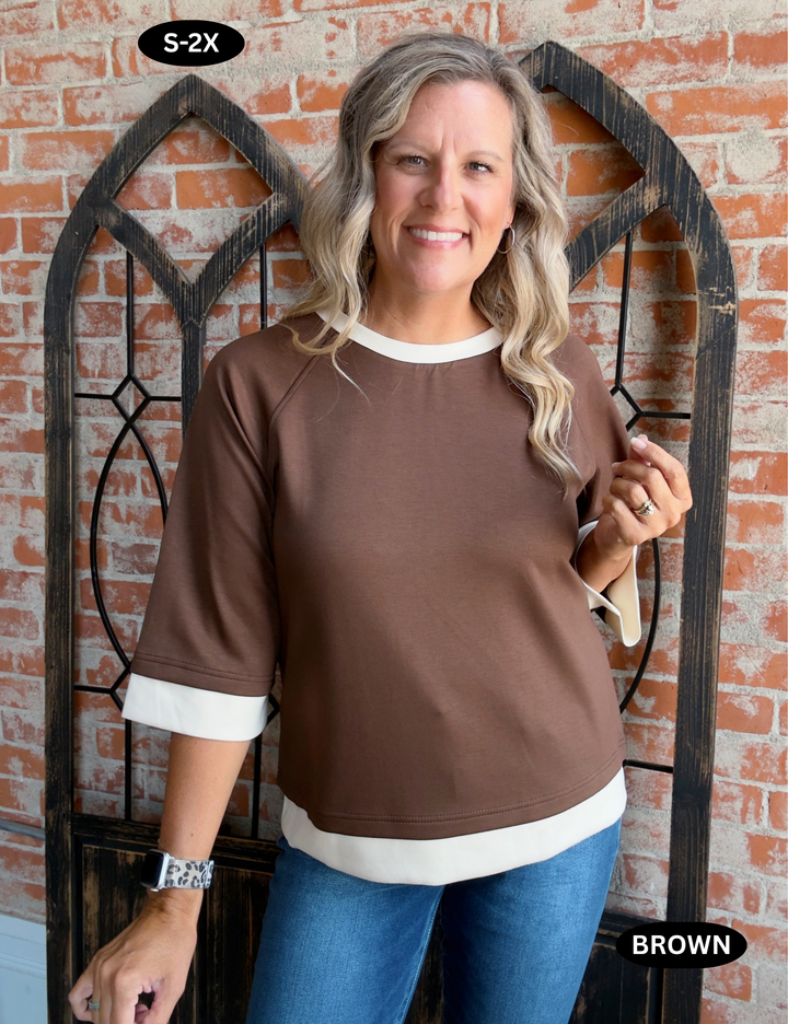 Less Complicated Color Block Scuba 3/4 Sleeve-2 Colors