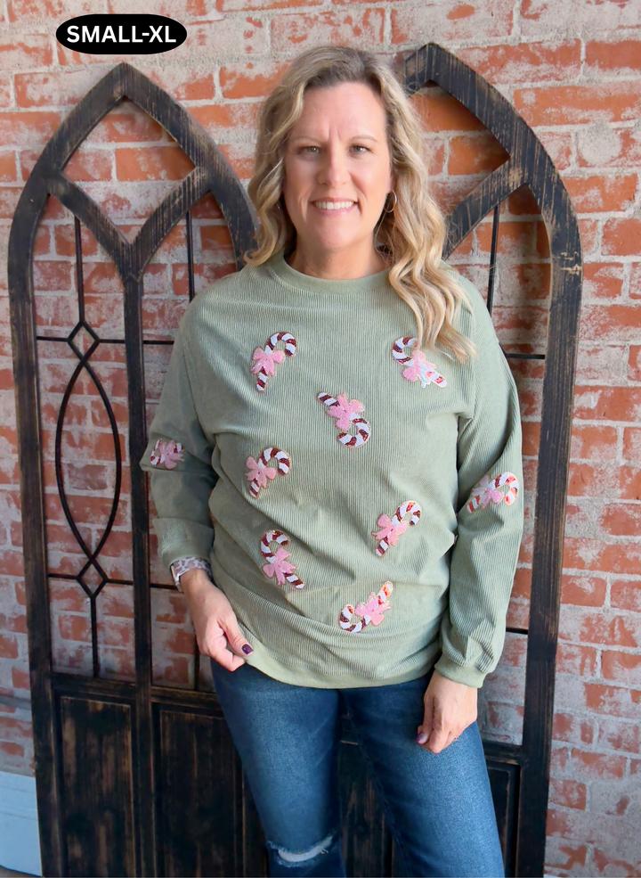 Poppin' Candy Canes Ribbed Crewneck