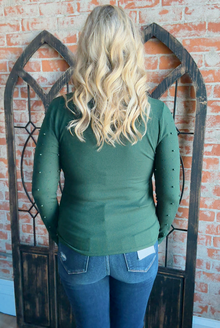 She Sparkles Pearl Long Sleeve-Hunter Green