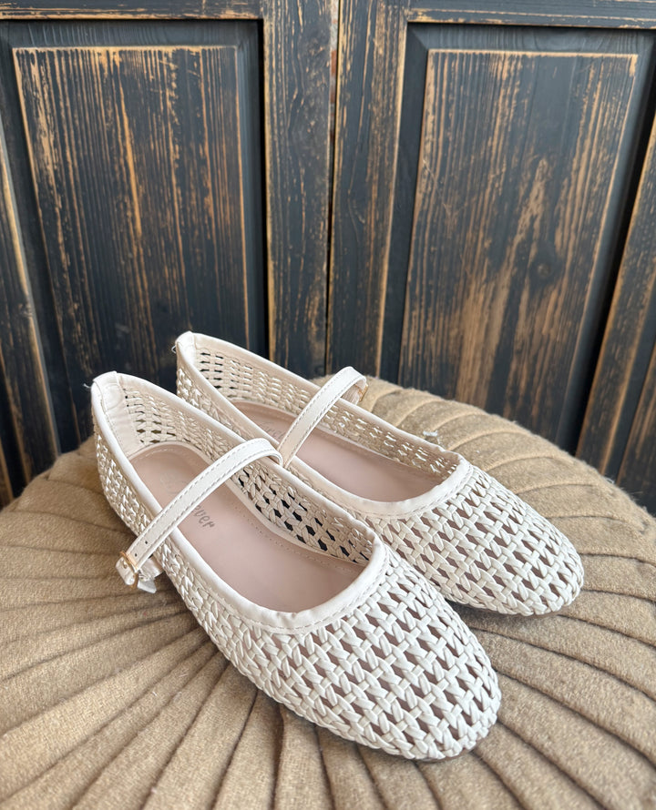 Woven Mary Jane Flat-Bone
