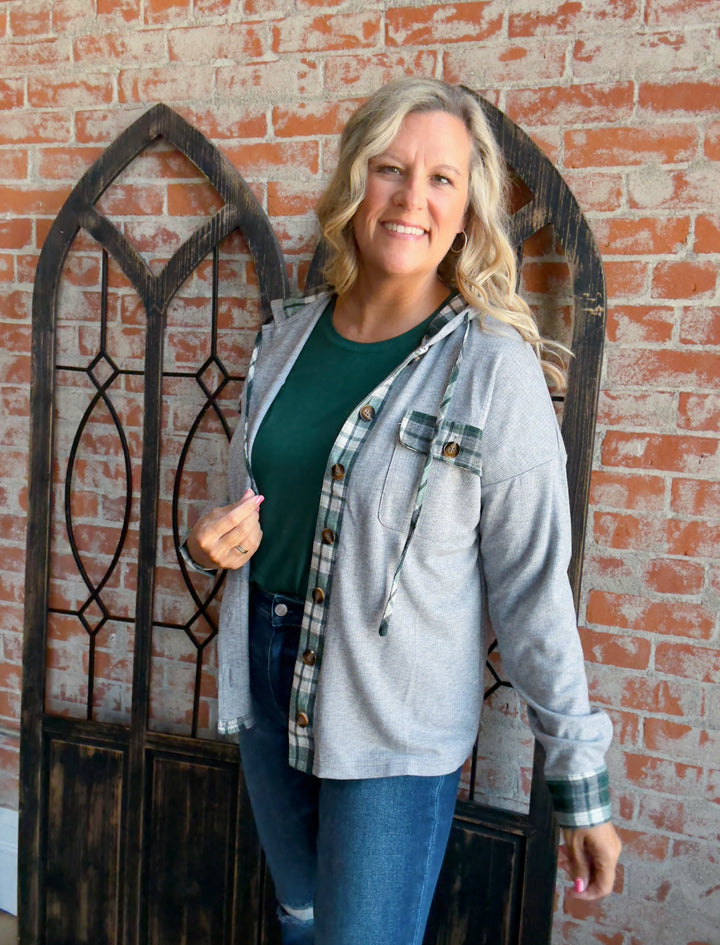 Timeless Plaid Trimmed Shacket-Green