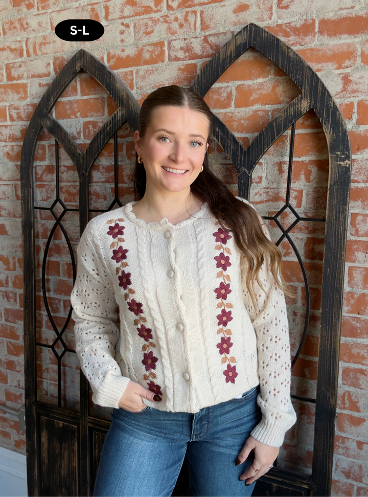 Berry Floral Embroidered Cardigan