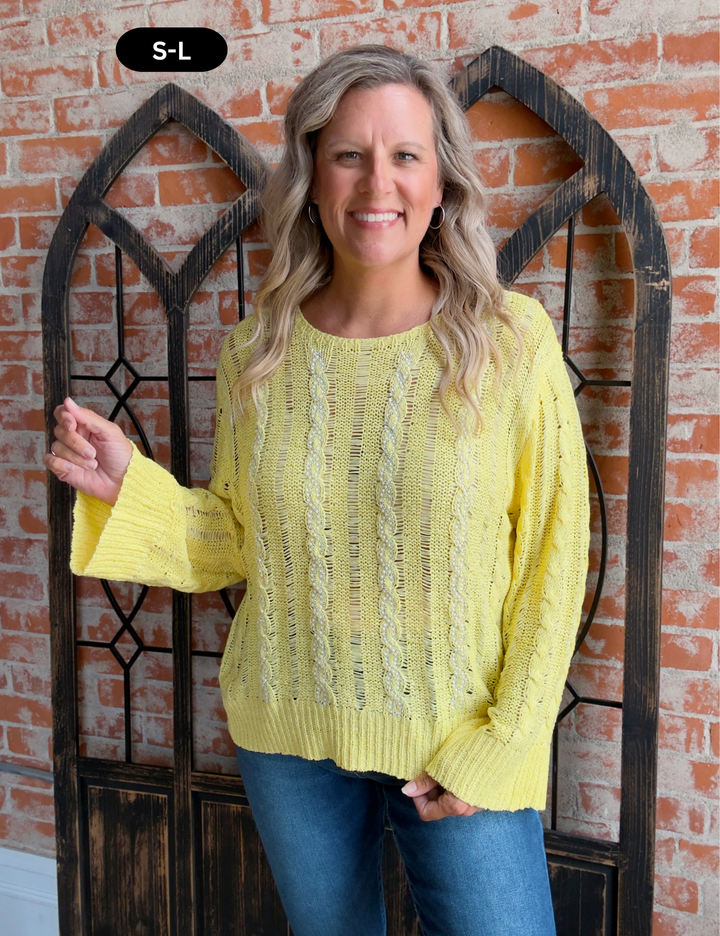 Good Expectation Shimmer Crochet Sweater-Yellow