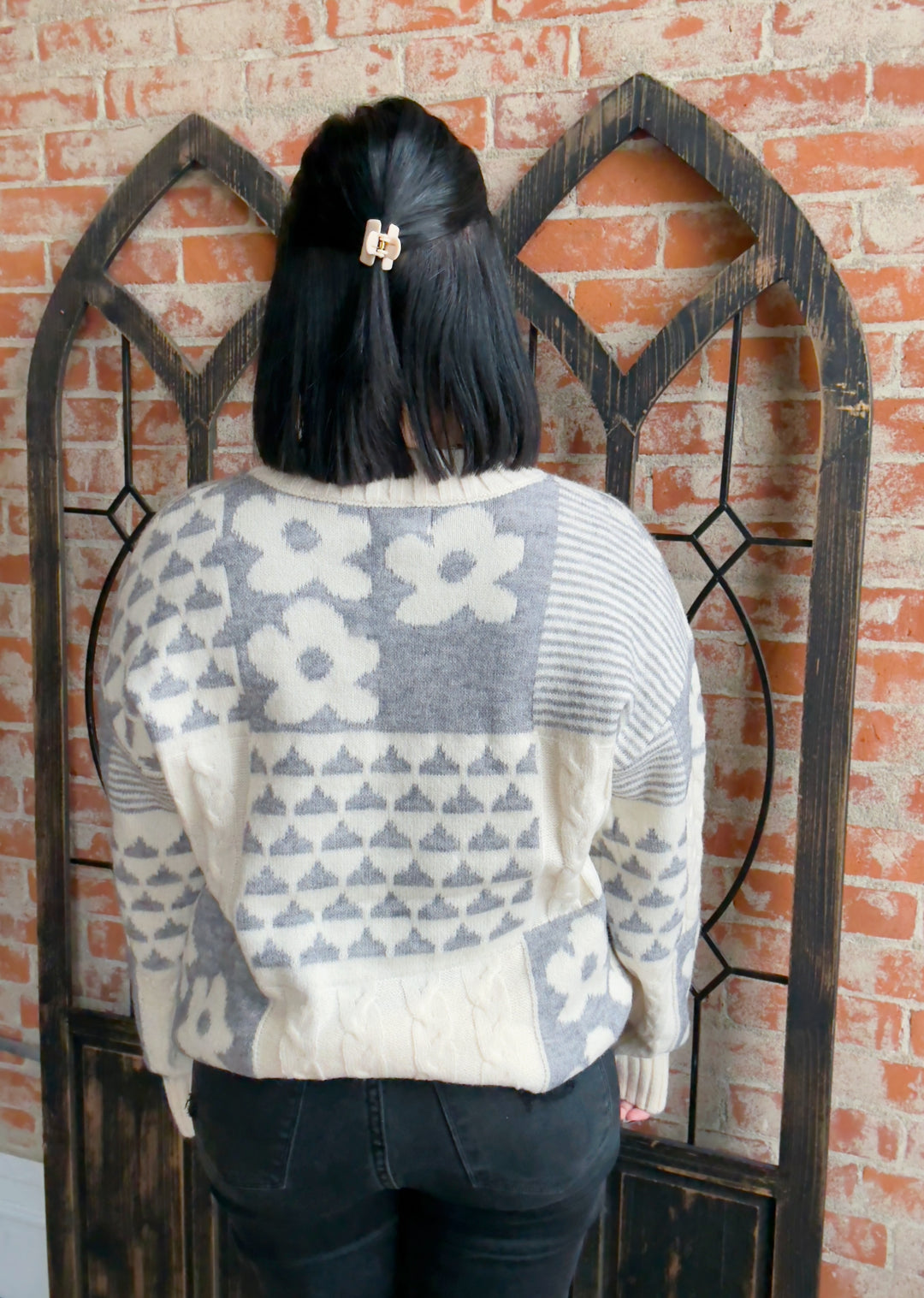 Winter Dream Floral Color Block Sweater