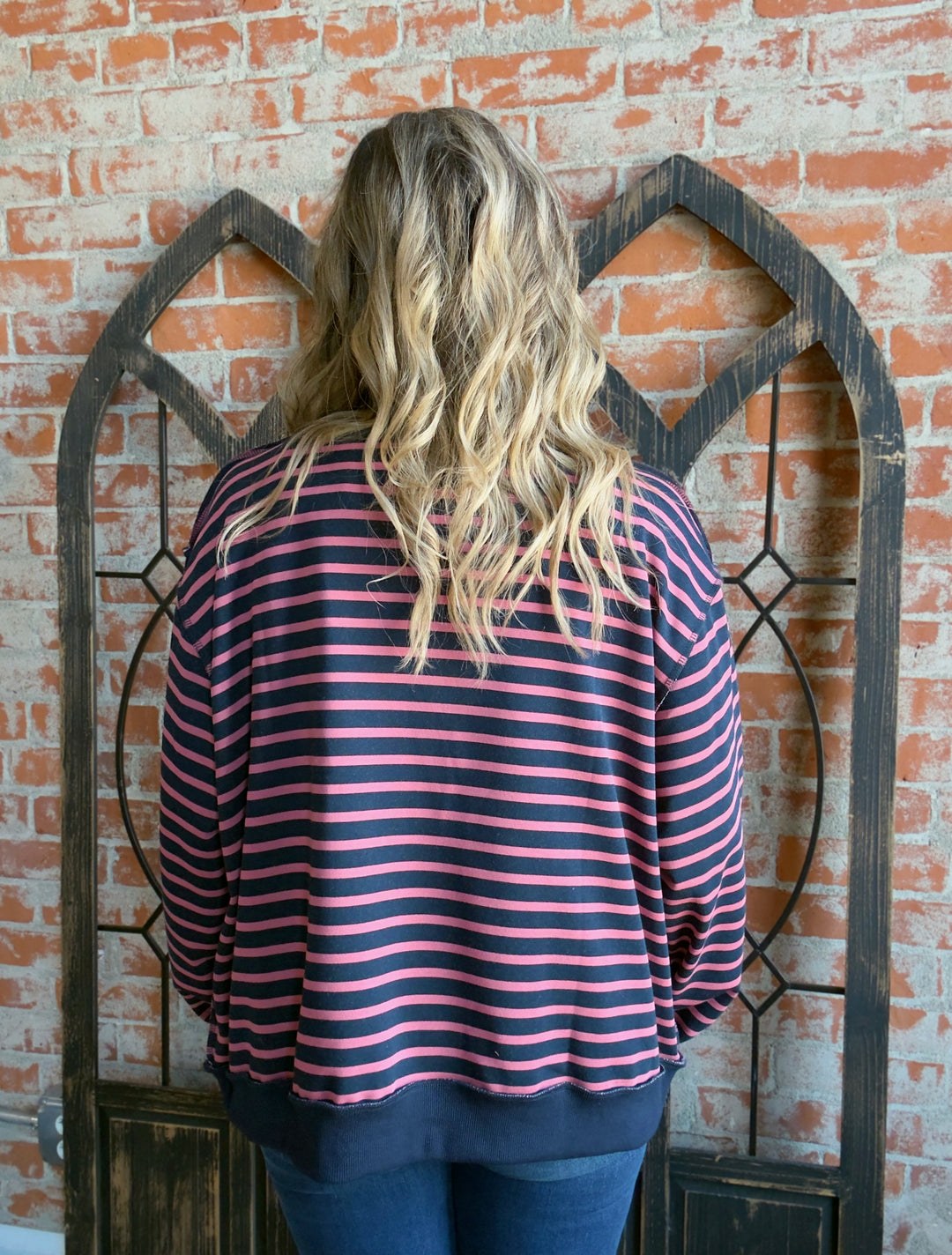 No Pretending Striped Mock Neck