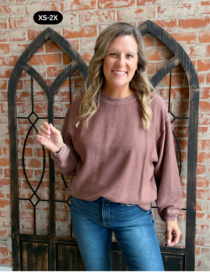 Addicted Corded Crewneck- Cappuccino