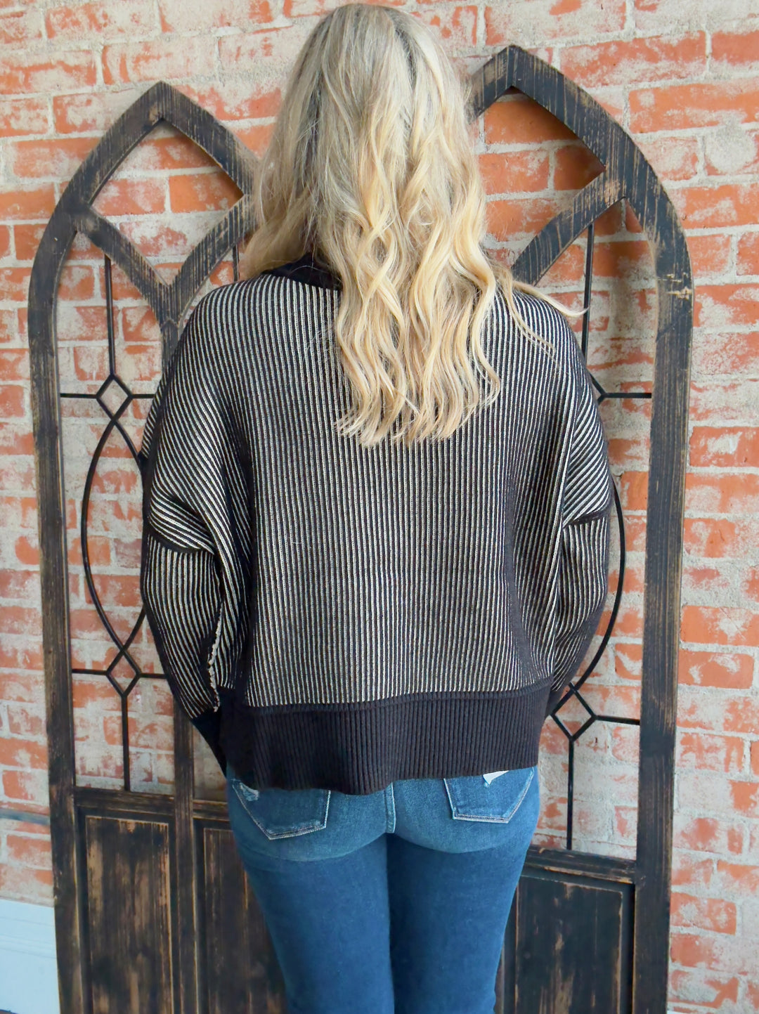 In The Silence Ribbed 2 Tone Sweater-Black