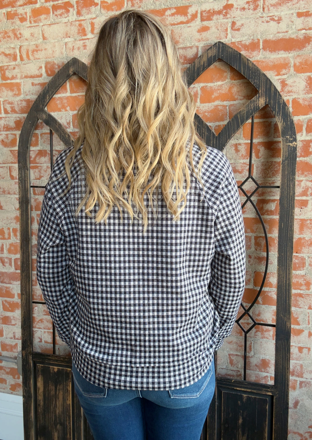 It's A New Day Gingham Half Zip-Navy