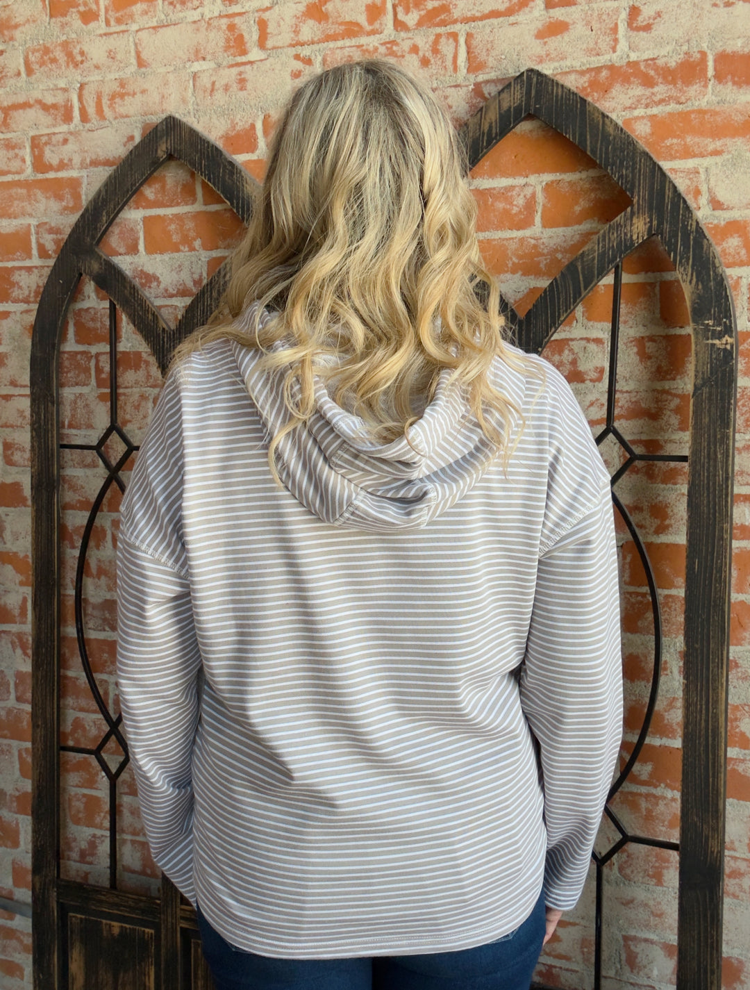 Boardwalk Striped French Terry Hoodie-Taupe