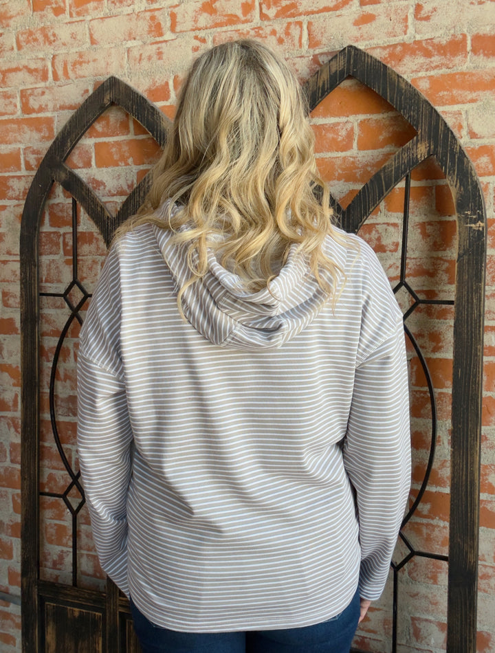Boardwalk Striped French Terry Hoodie-Taupe