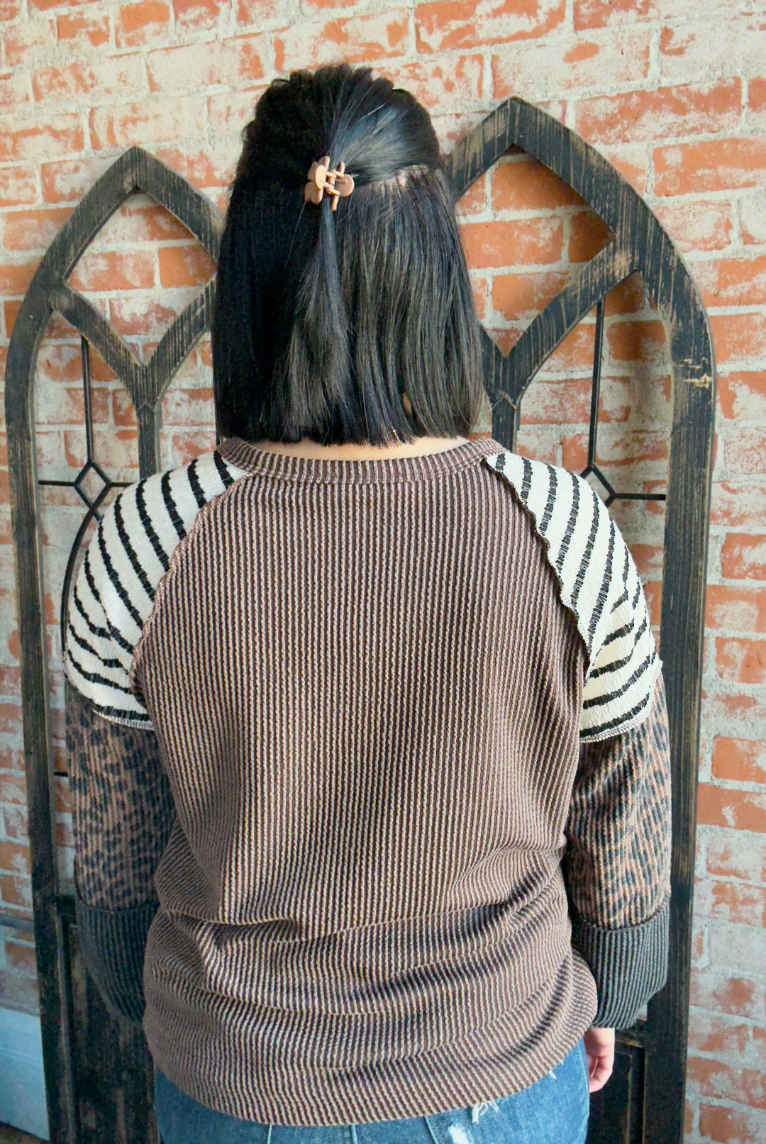 Wild Intentions Leopard Color Block Sleeve-Brown