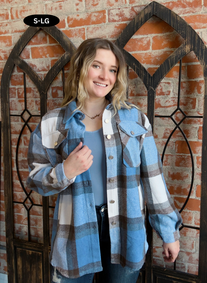 Winter Whisper Shacket- Ice Blue