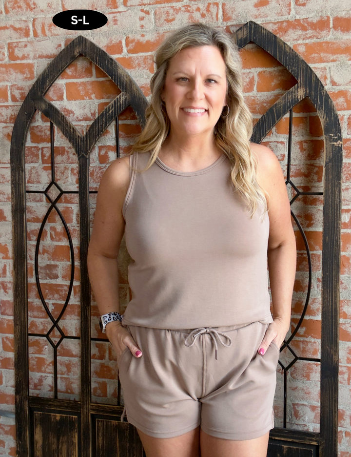 Keep It Chill Scuba Tank/Short Set-Taupe