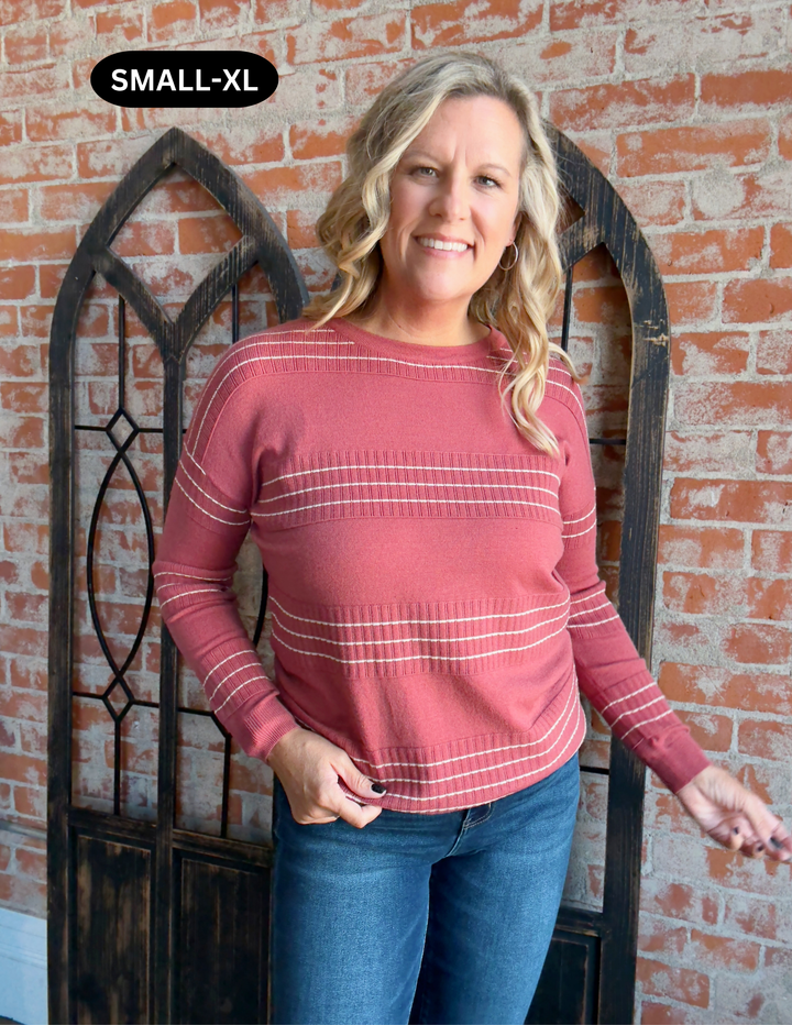 Just Like That Striped Sweater-Brick