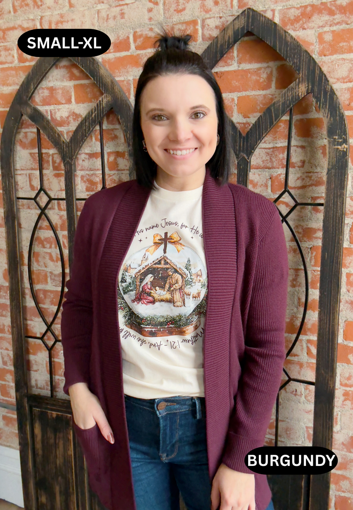 Feels Like Home Waffle Cardigan-Holiday Colors