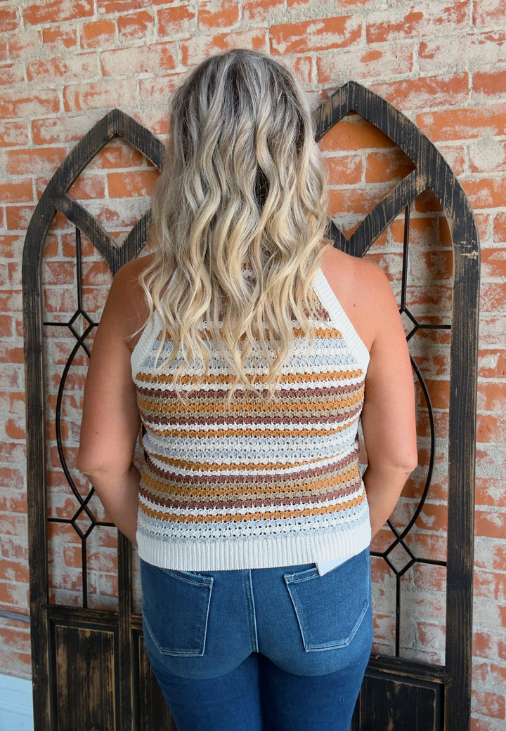 In the Air Striped Crochet Sweater Tank