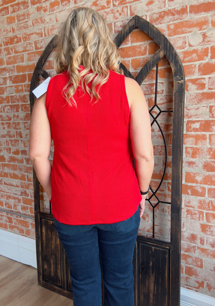 Keep It Up Ribbed Tank-Red