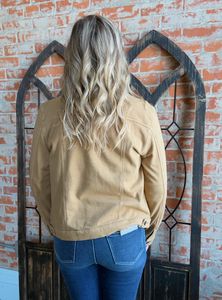 Just Feels Right Knit Denim Jacket-Camel