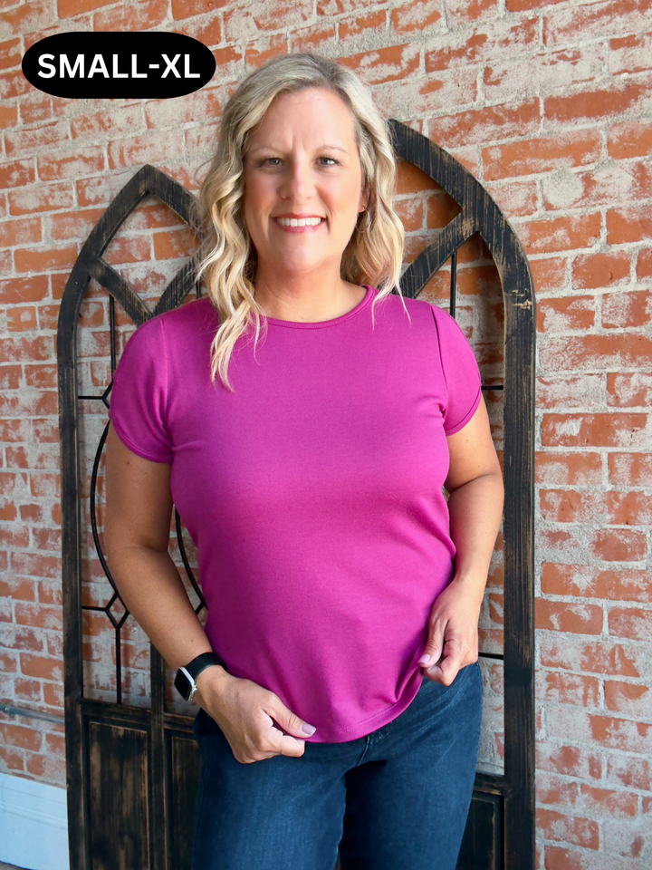 Have Some Fun Cut Out Sleeve Tee- Magenta