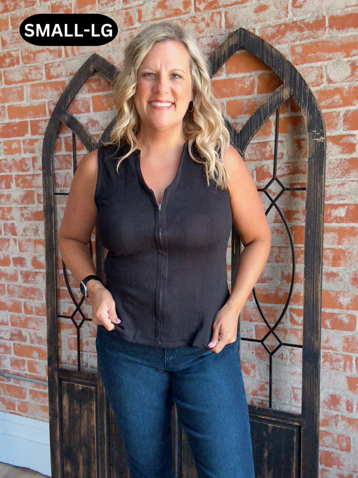 Watch Me Black Zipper Tank