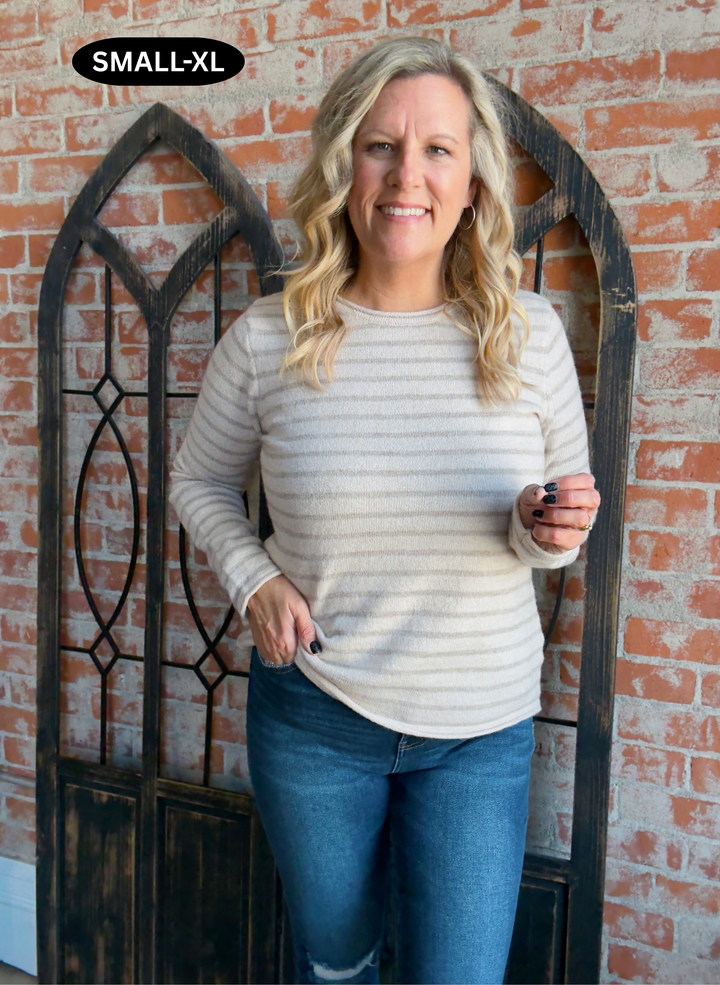 Keep It Simple Striped Sweater-Taupe
