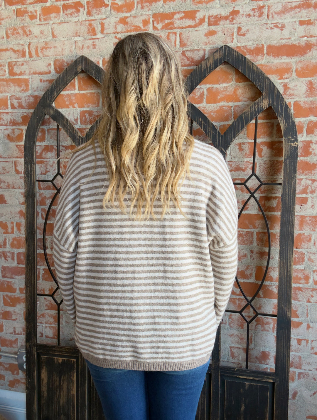 It's Alright Striped Henley Sweater-Mocha