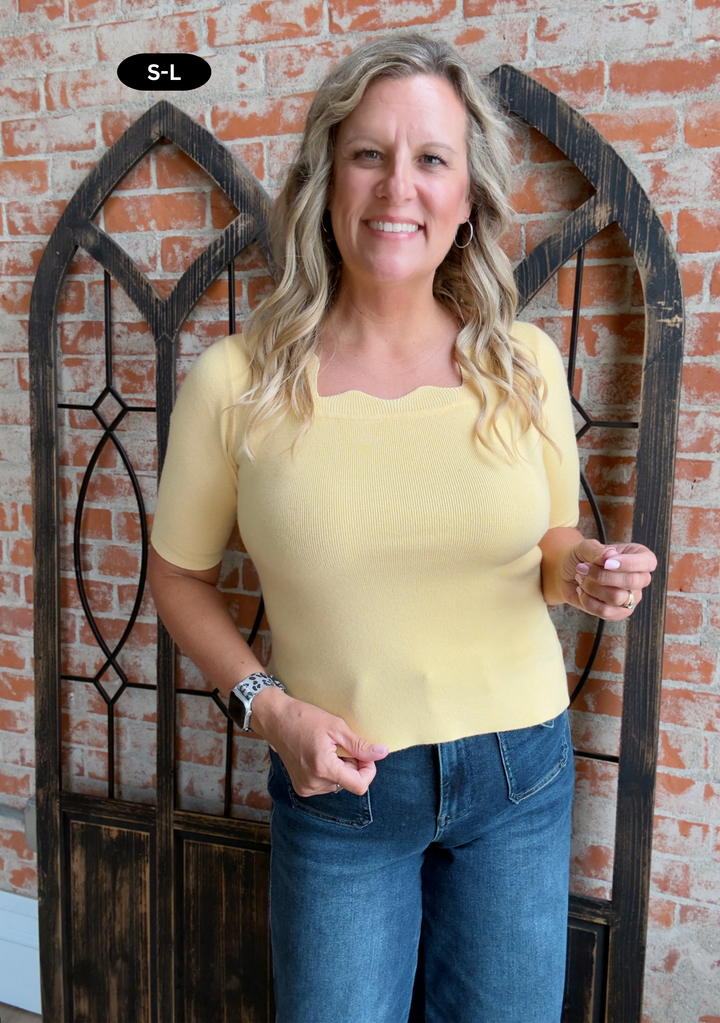 Worth It Scalloped Sweater-Lemon