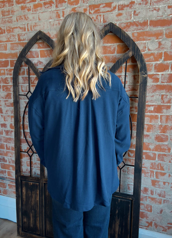My Ride Or Die Fleece Shacket-Navy