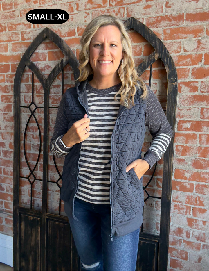 Epic Comeback Long Vest-Charcoal