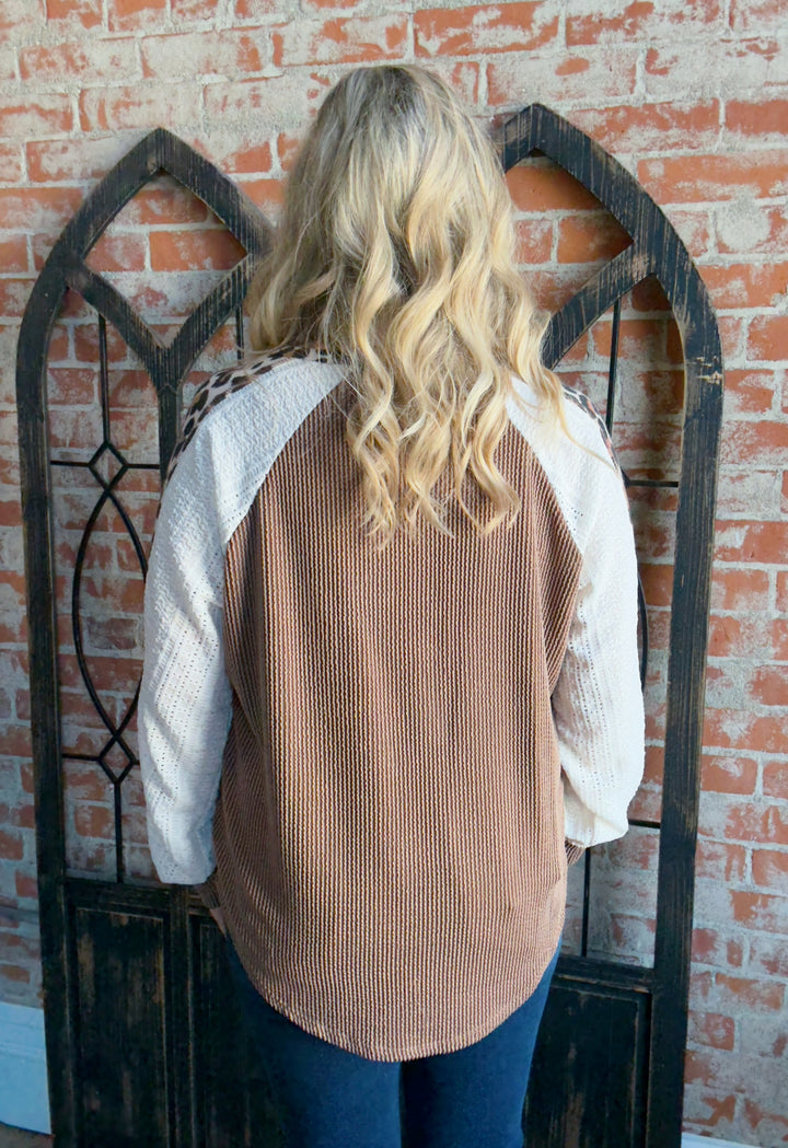 Catch Me Later Leopard Henley-Camel